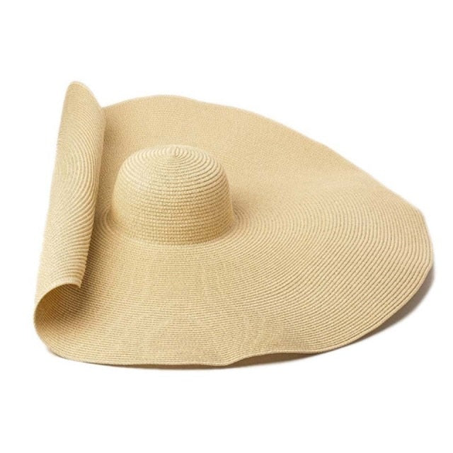 Fashion 30CM Wide Brim Oversized Beach Hats For Women 80CM Large Straw Hat UV Protection Summer Foldable Sun Shade Hat