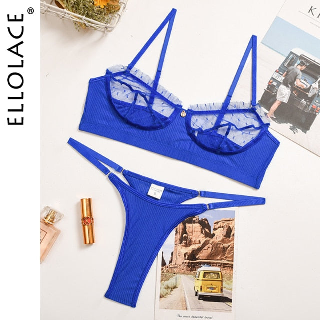 Ellolace Ruffle Lace Lingerie Sexy Women&#39;s Underwear Transparent Short Skin Care Kits Sexy Lace Bra Brief Sets Erotic Intimate