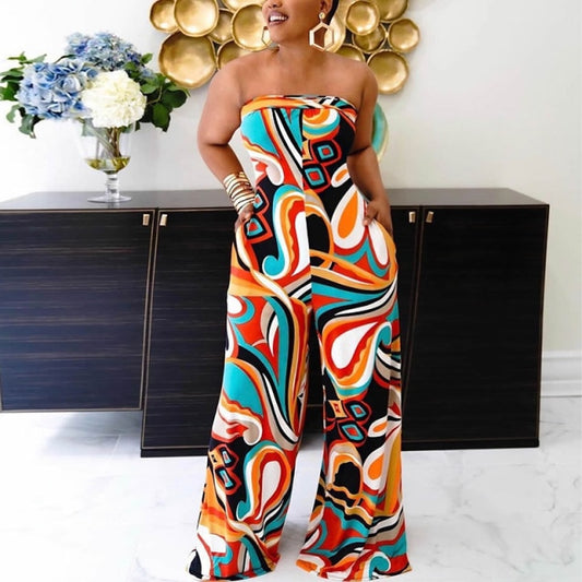 Abstract Printed Tube Jumpsuit