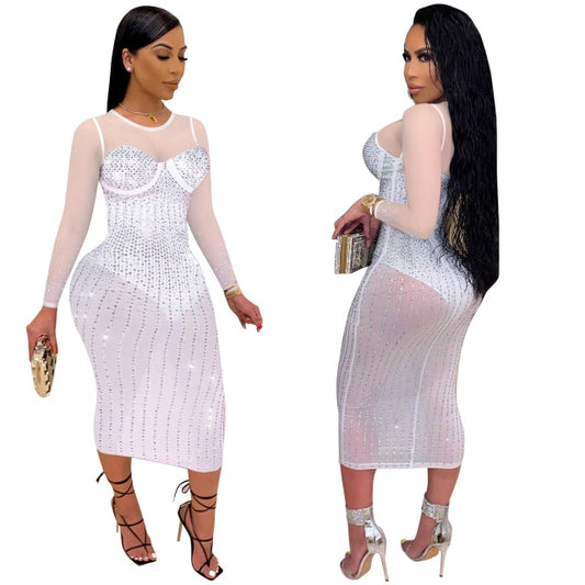 Sheer Mesh Diamonds Dress