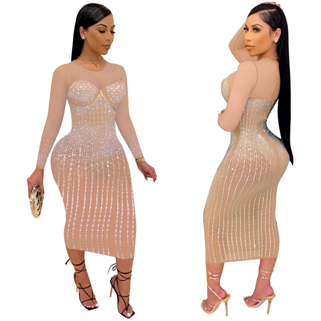 Sheer Mesh Diamonds Dress