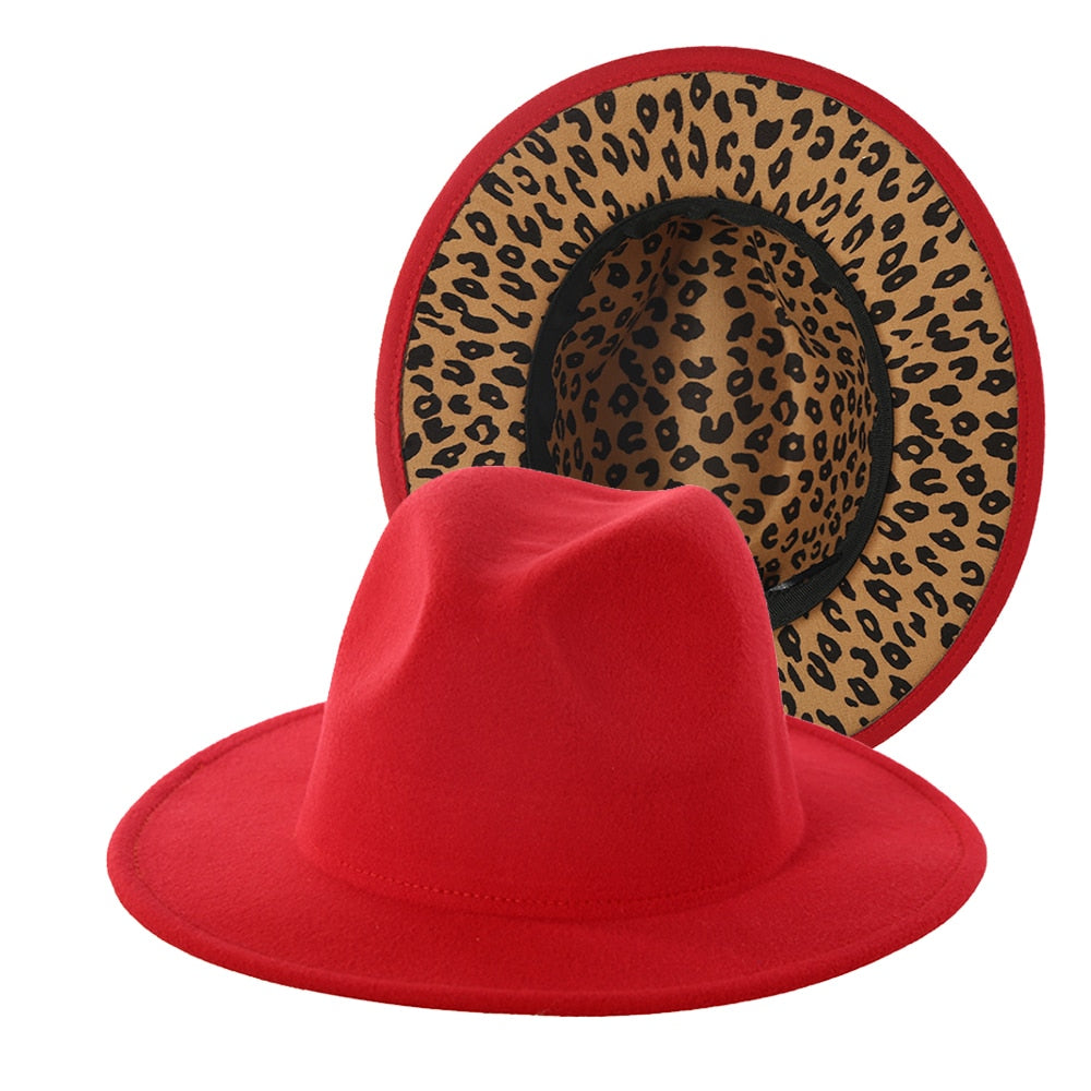 NEW Winter Wide Brim Red Leopard Bottom Fedora