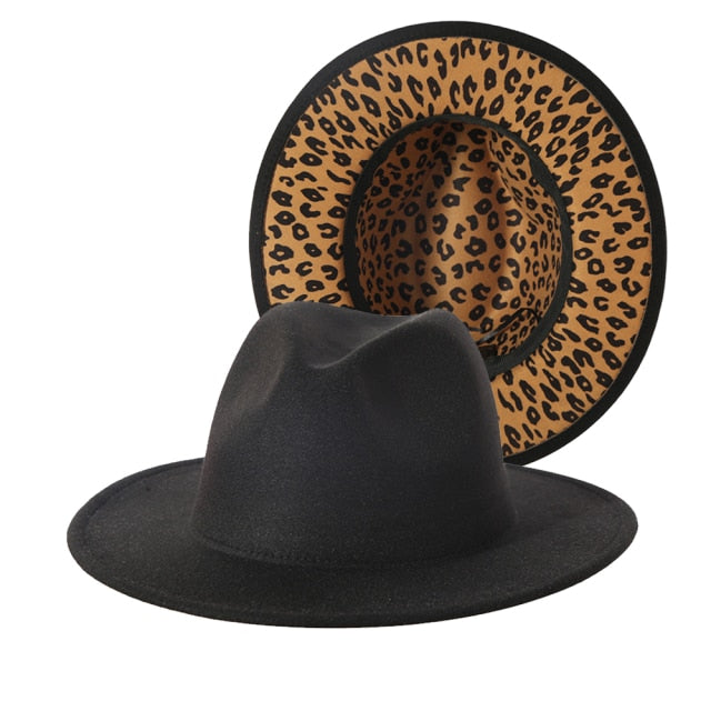 NEW Winter Wide Brim Red Leopard Bottom Fedora