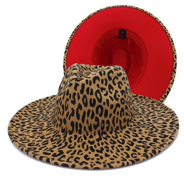 NEW Winter Wide Brim Red Leopard Bottom Fedora