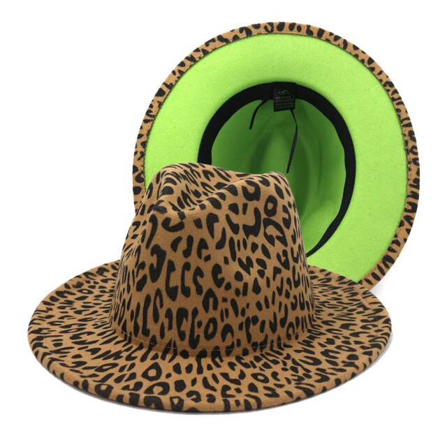 NEW Winter Wide Brim Red Leopard Bottom Fedora