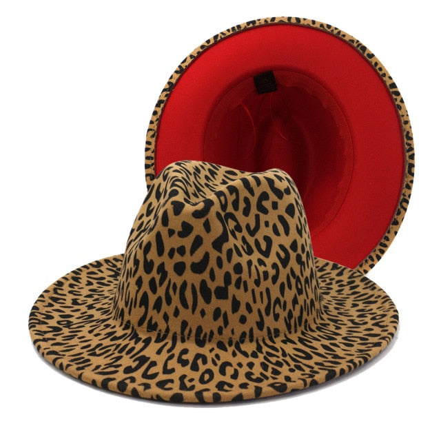 NEW Winter Wide Brim Red Leopard Bottom Fedora