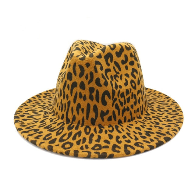 NEW Winter Wide Brim Red Leopard Bottom Fedora