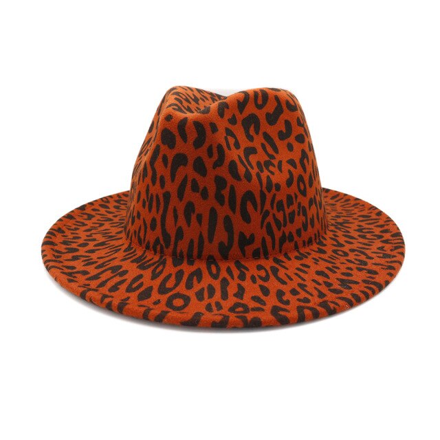 NEW Winter Wide Brim Red Leopard Bottom Fedora