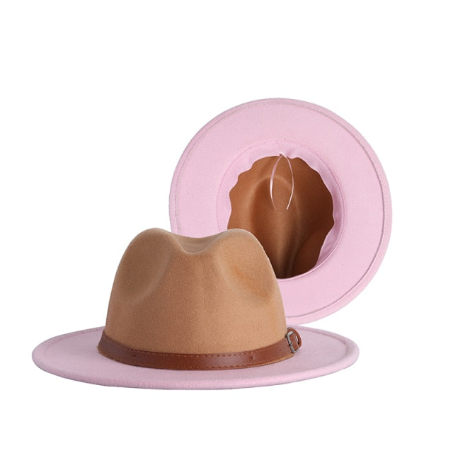 Wide Brim Jazz Fedora Hats With Leather Belt Ribbon