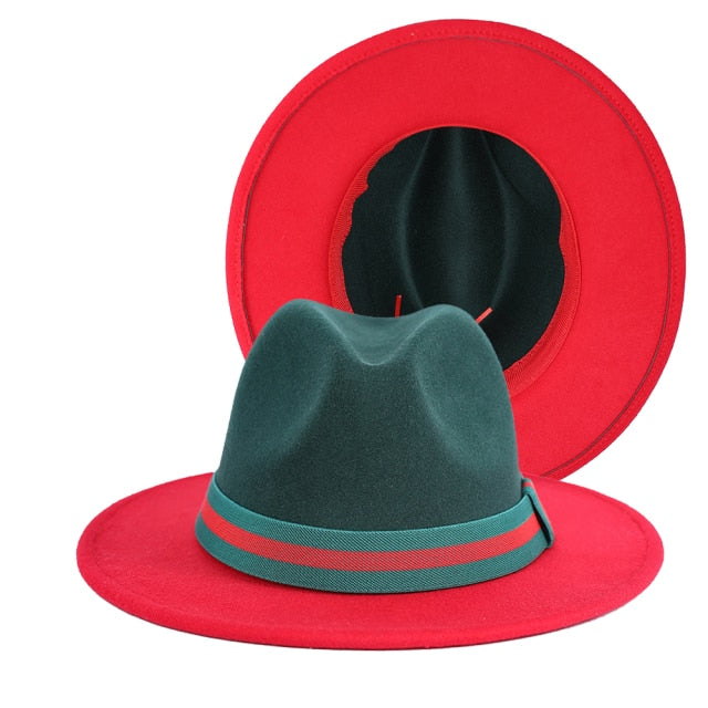 Wide Brim Jazz Fedora Hats With Leather Belt Ribbon