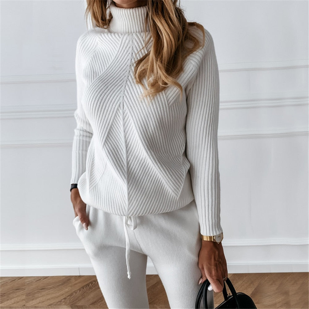 2 Piece Turtleneck Sweater and Elastic Trousers