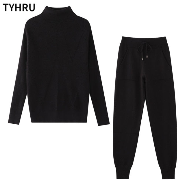 2 Piece Turtleneck Sweater and Elastic Trousers