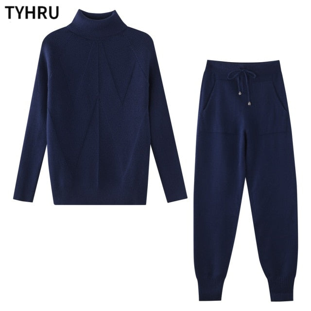 2 Piece Turtleneck Sweater and Elastic Trousers