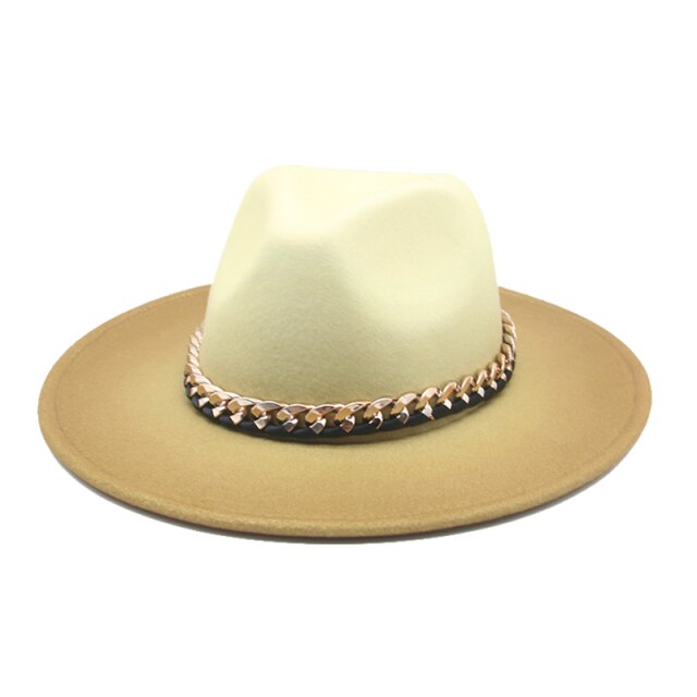 Fedora hat gradient color gold chain band