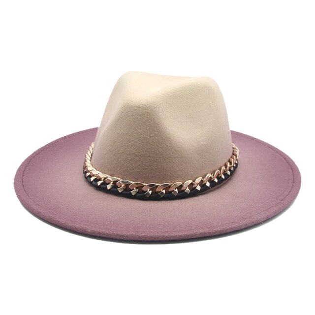 Fedora hat gradient color gold chain band