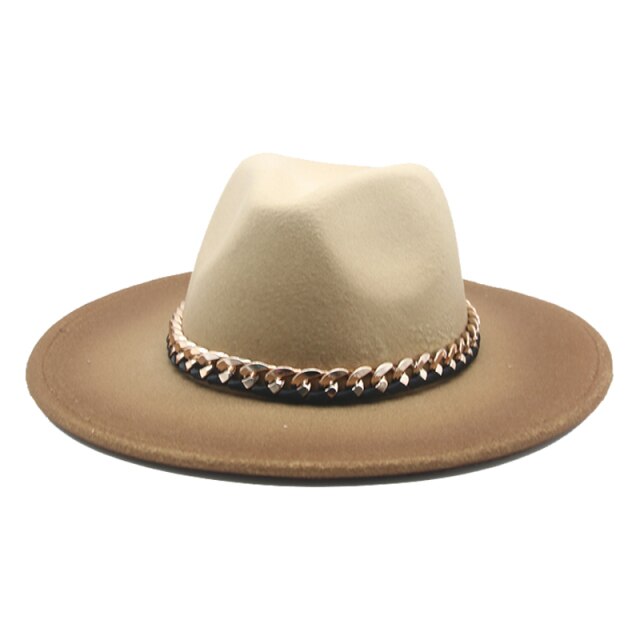 Fedora hat gradient color gold chain band