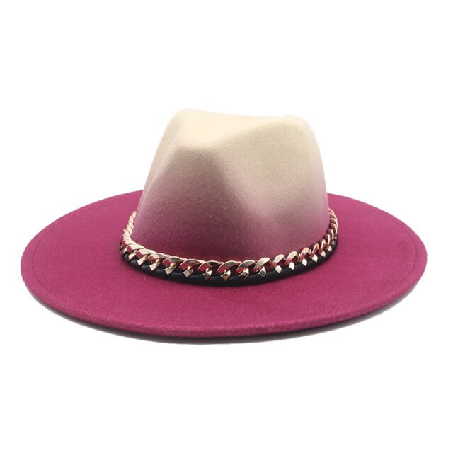 Fedora hat gradient color gold chain band