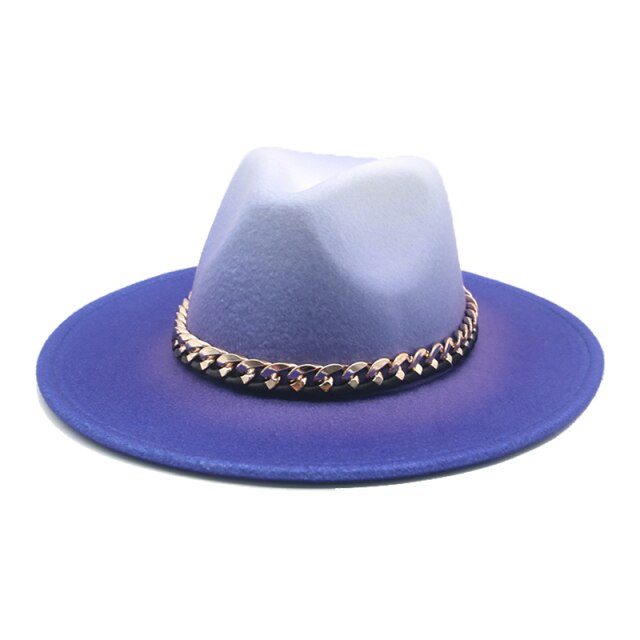 Fedora hat gradient color gold chain band