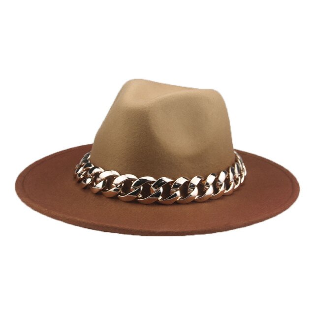 Fedora hat gradient color gold chain band