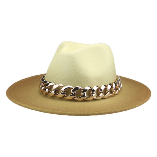 Fedora hat gradient color gold chain band