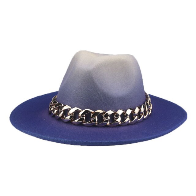 Fedora hat gradient color gold chain band