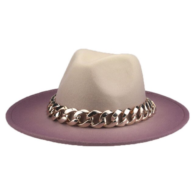 Fedora hat gradient color gold chain band