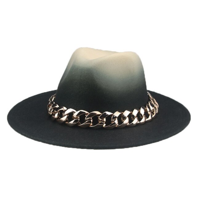 Fedora hat gradient color gold chain band