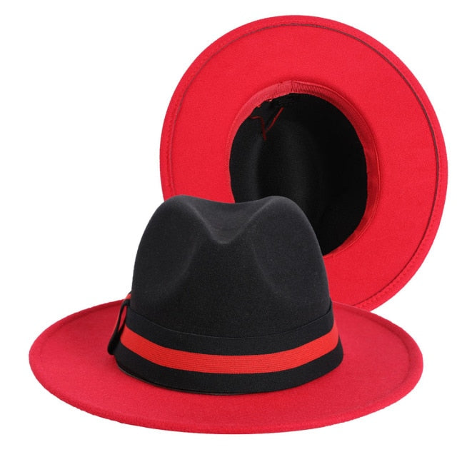 Wide Brim Jazz Fedora Hats With Leather Belt Ribbon