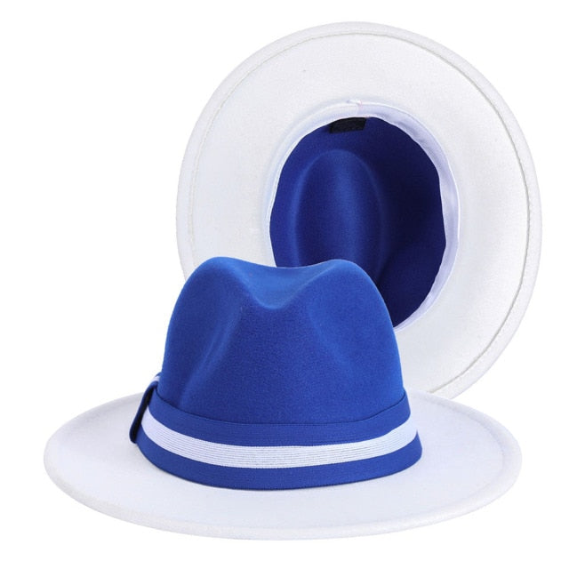 Wide Brim Jazz Fedora Hats With Leather Belt Ribbon